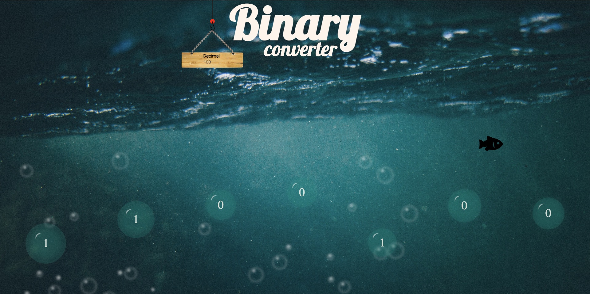 Binary converter subacqueo con bit che risalgono verso la superficie