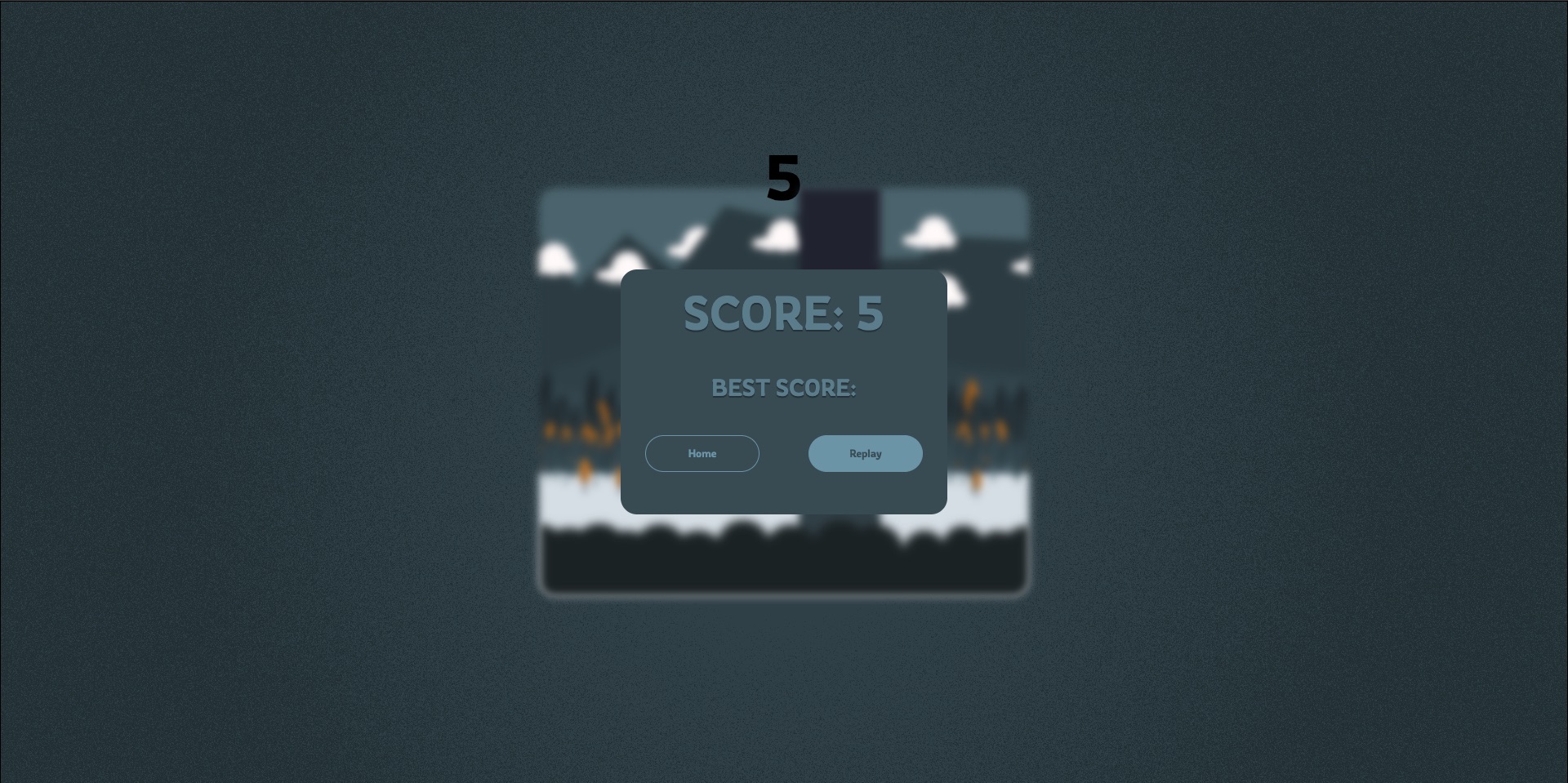 Schermata finale di Flappy Bird con punteggio e pulsante replay