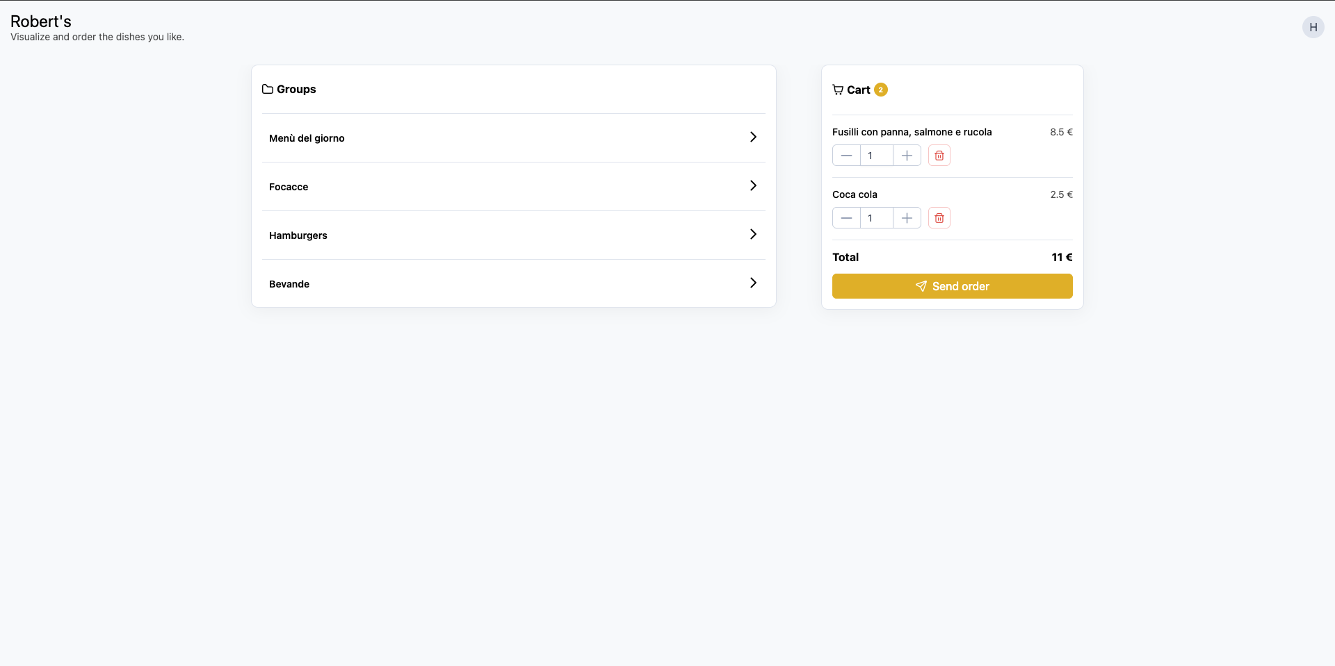 Composizione dell’ordine myMenu da desktop