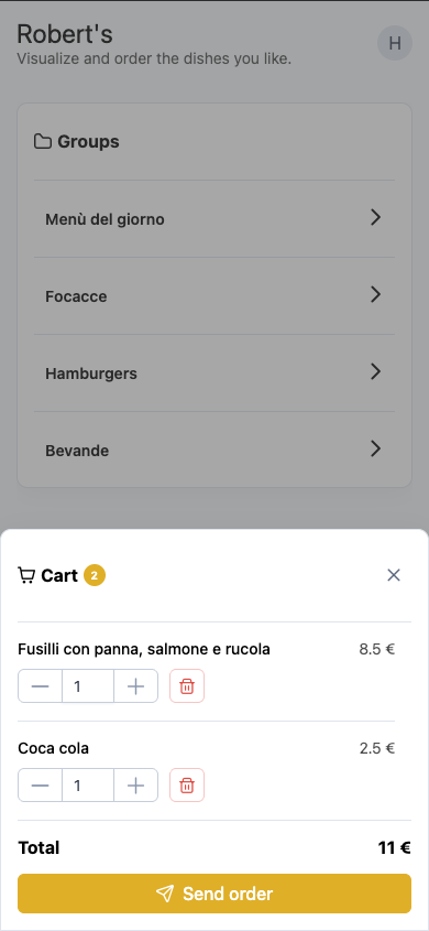 Riepilogo dell’ordine myMenu su smartphone