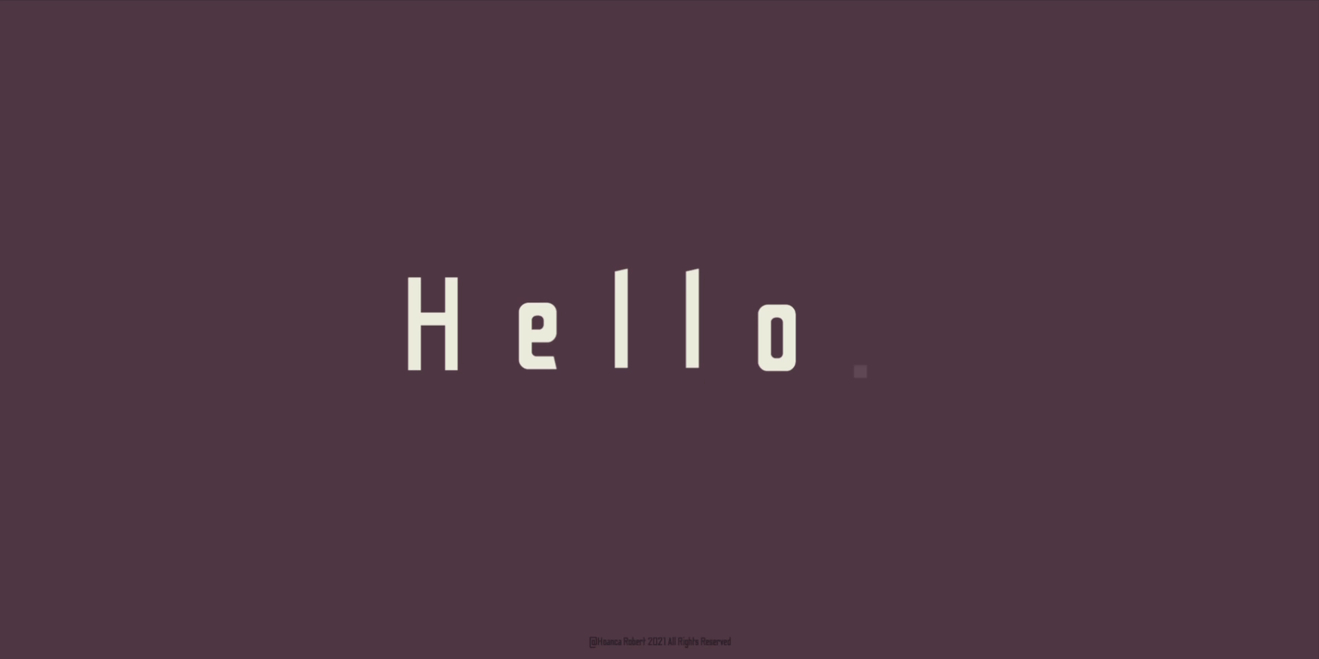 Il loader del portfolio 2021 con la scritta Hello su fondo viola