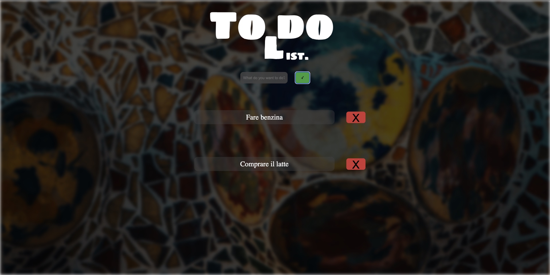 Todo List con due attività su uno sfondo a mosaico