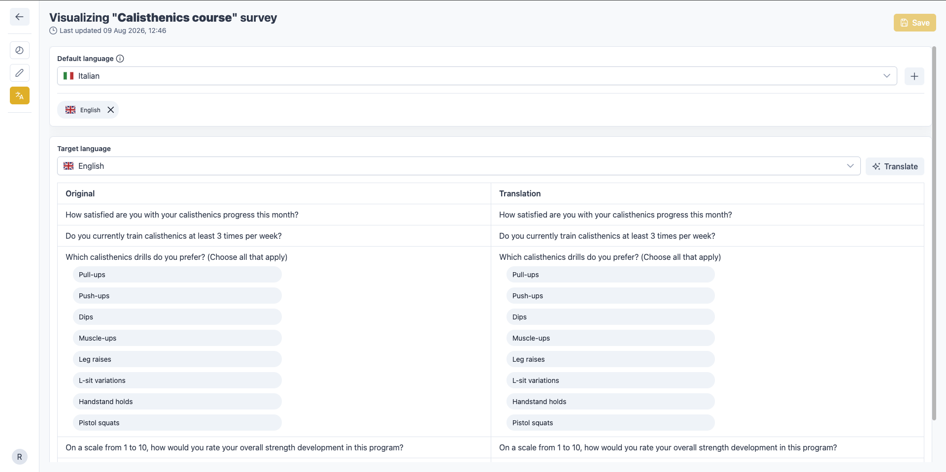 Traduzioni Feed Me con testo originale e lingua di destinazione affiancati