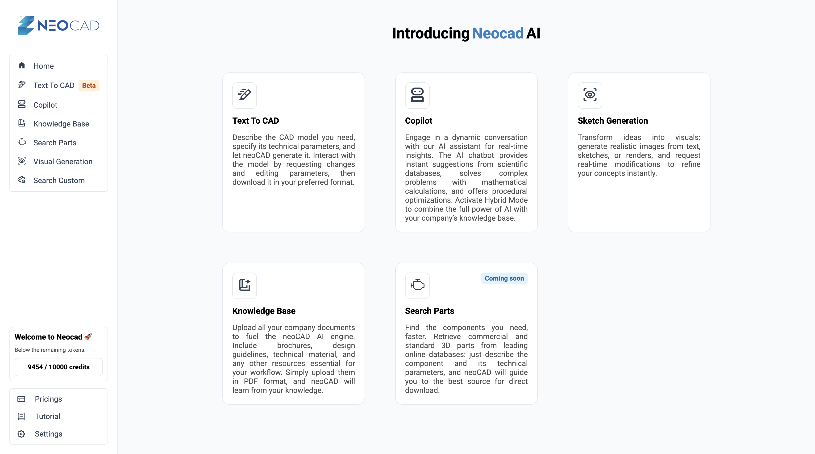 Interfaccia Neocad usata temporaneamente come segnaposto per Visual Generation